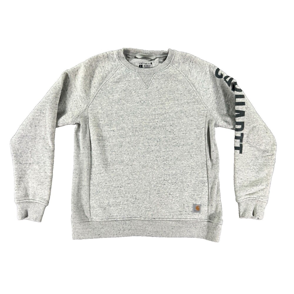 Carhartt Women's Gray Force Delmont Crewneck Sweatshirt Long Sleeve Logo Sz L